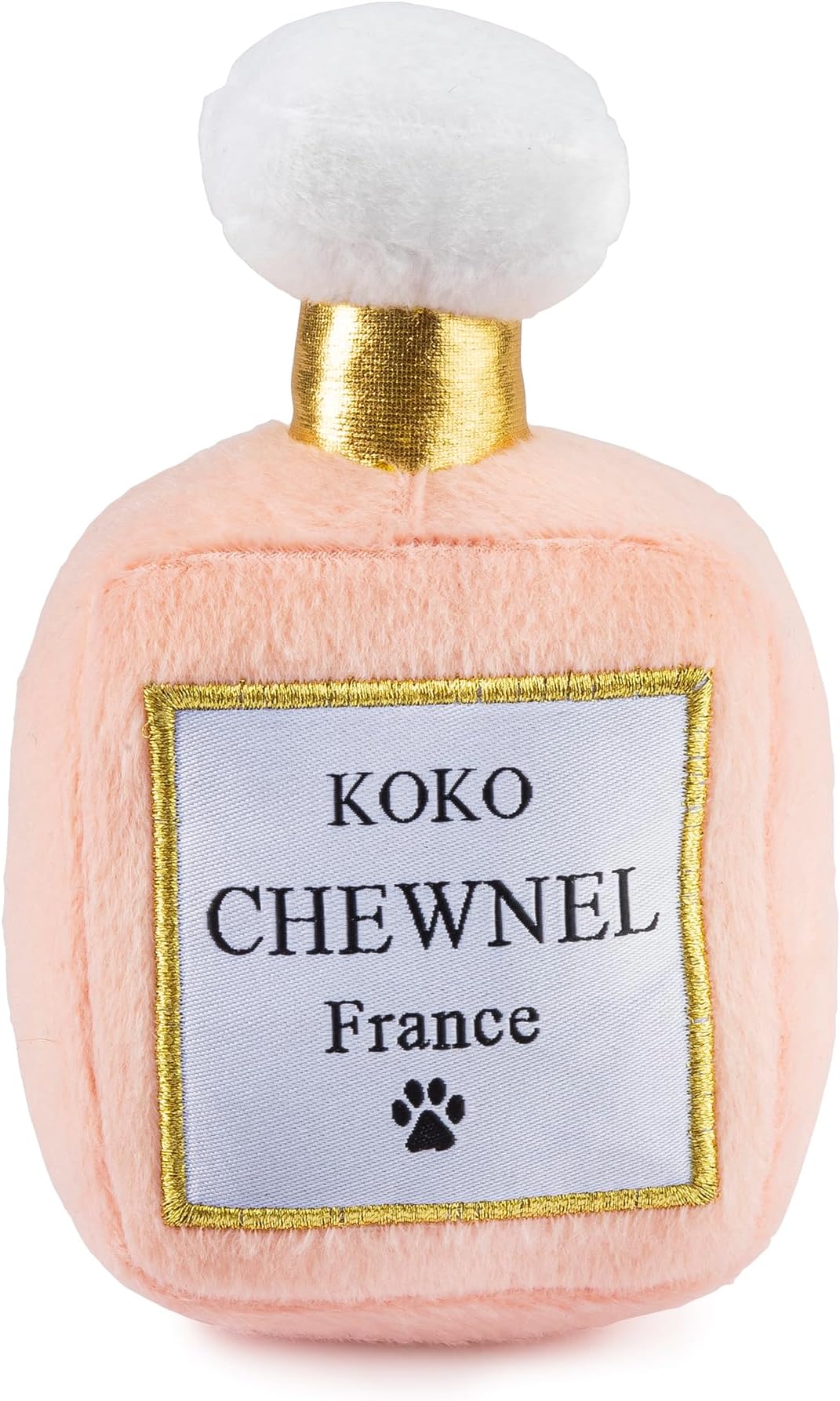 Dog Diggin Designs Koko Chewnel Pawfum Plush Dog Toy Bottle | Luxury-Inspired Parody Designer Perfume Bottle with Squeaker, Soft Plush Fashion Dog Toy – Prêt-à-Porter Play!