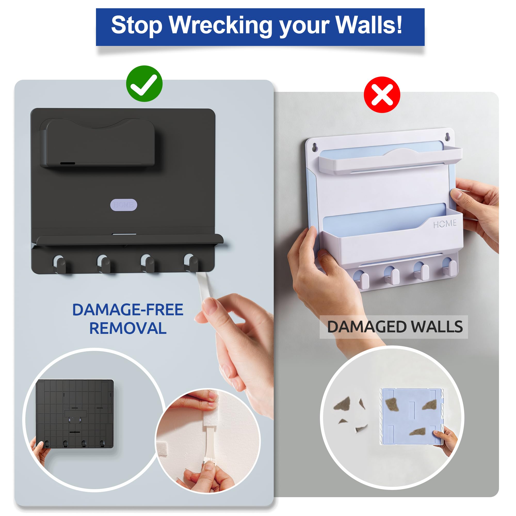 Floating Shelves for Bedside Shelf Accessories Organizer, Wall Mount Self Stick On, Cute Room Decor Aesthetic, Girls Room Decor, Cool Stuff For Bedroom Storage And Organization, Bedside Wall Organizer: New Style-Black