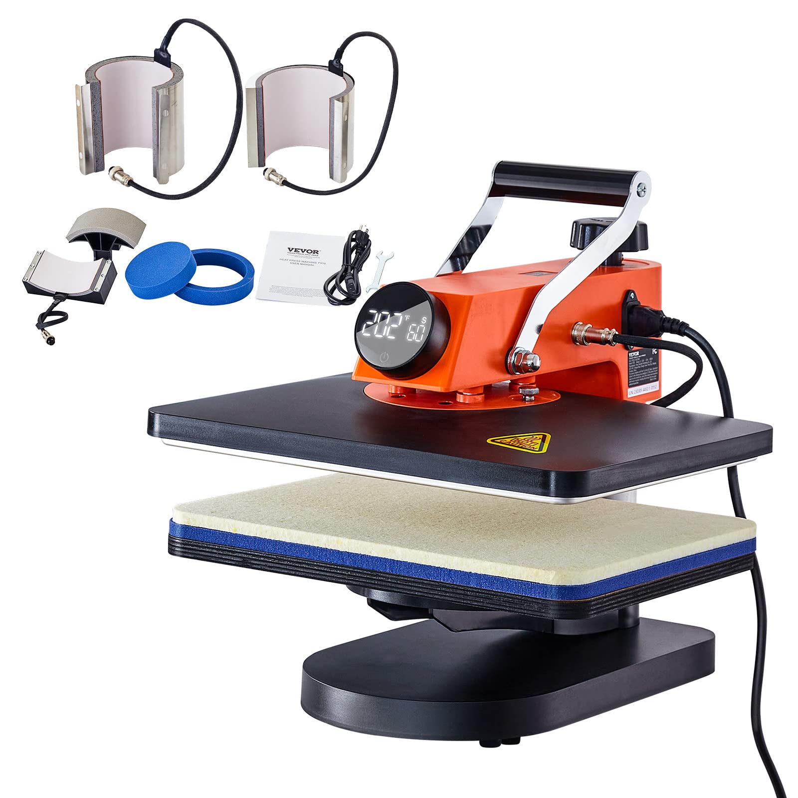 VEVOR Pressa di Calore Oscillante Multifunzione 42 x 40 x 39 cm Macchina per Sublimazione 6 in 1 Pressa di Calore con Testata a 360° per Magliette/Cappelli/Tazze/Progetti di Trasferimento di Calore