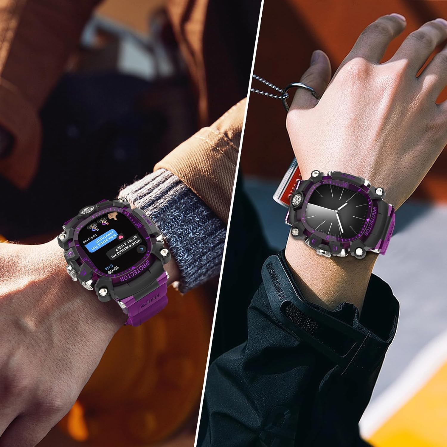 iG-3000 Modified Watch Case for APPLE WATCH SERIES 9 8 7 45mm 6 44mm Band Men with Cover Rugged case Silicon with Band Protective for men iWatch 6 5 4 SE 44mm Rugged Case Fully Wrapped Lightweight Full Protective Cover