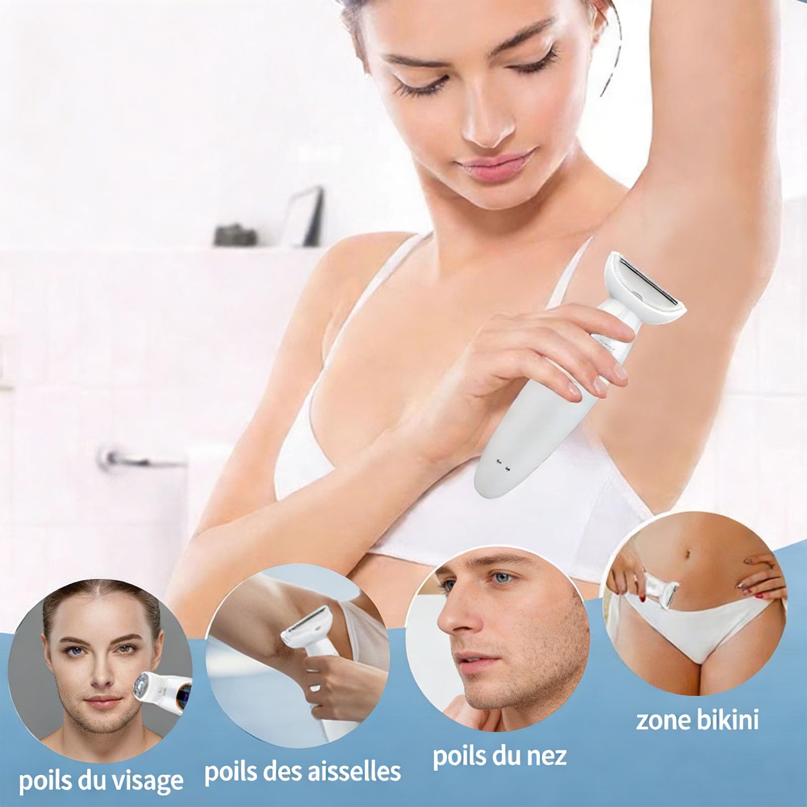Rasoir Elios Femme 5 En 1, Elios Rasoirs Électriques Femme, Tondeuse Bikini 5 En 1 Tondeuse Femme Intime, Étanche IPX7, Pour Bikini, Aisselles, Jambes, Nez (1 Set)