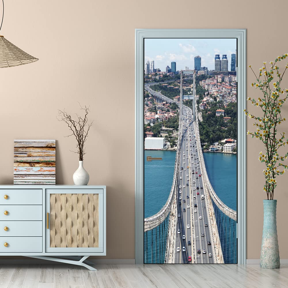 Sticker poster porte trompe l'oeil 3d papier peint mural PVC 95x215 cm
