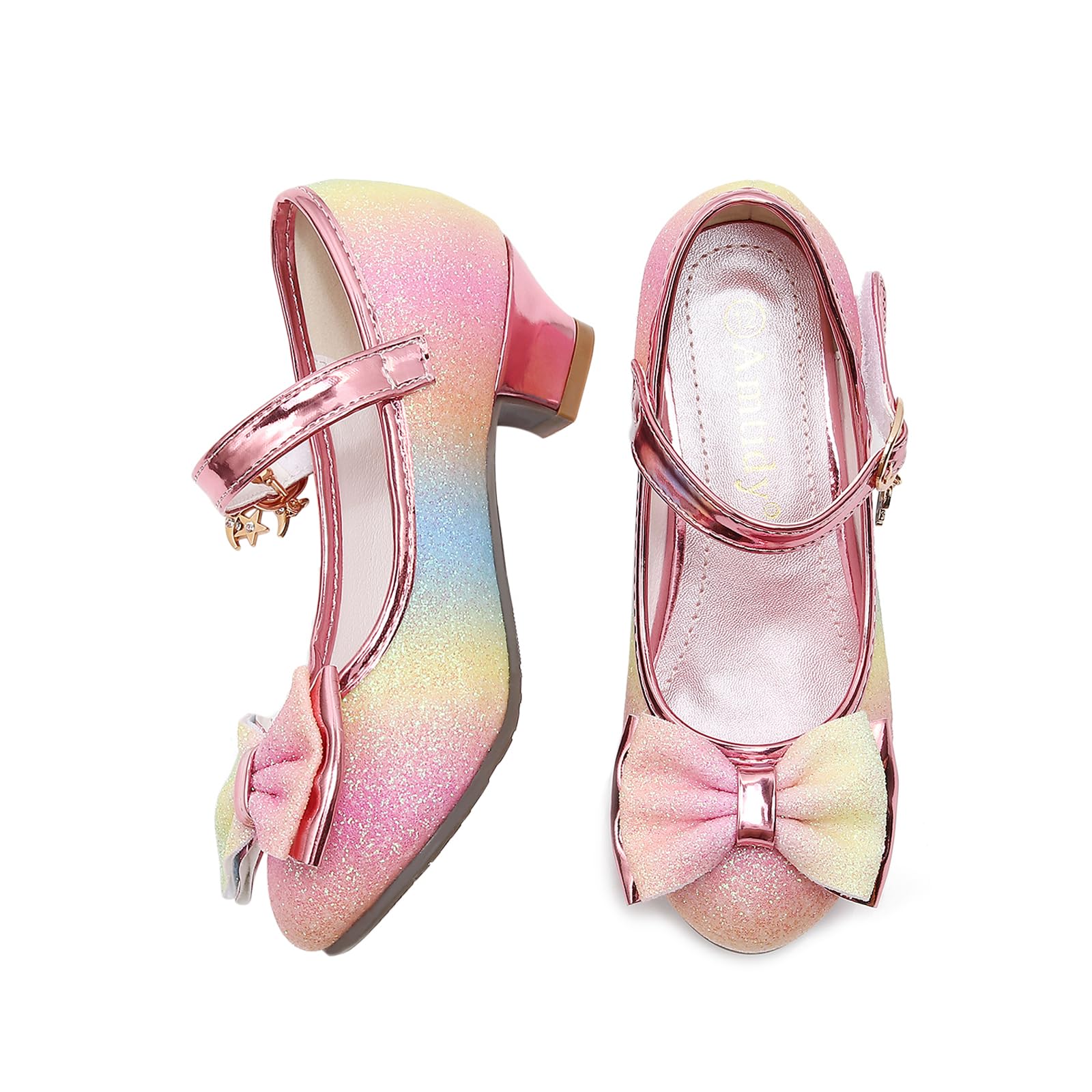 Amtidy Girls Dress Shoes Mary Jane Wedding Party Shoes Glitter Bridesmaids Princess Heels