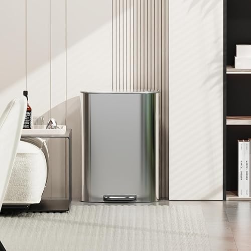 Miniatura 13 de Dolonm Cubo de basura grande de acero inoxidable de 13 galones con tapa silenciosa de cierre suave, forma ovalada, 12.2 pulgadas de largo x 17.7