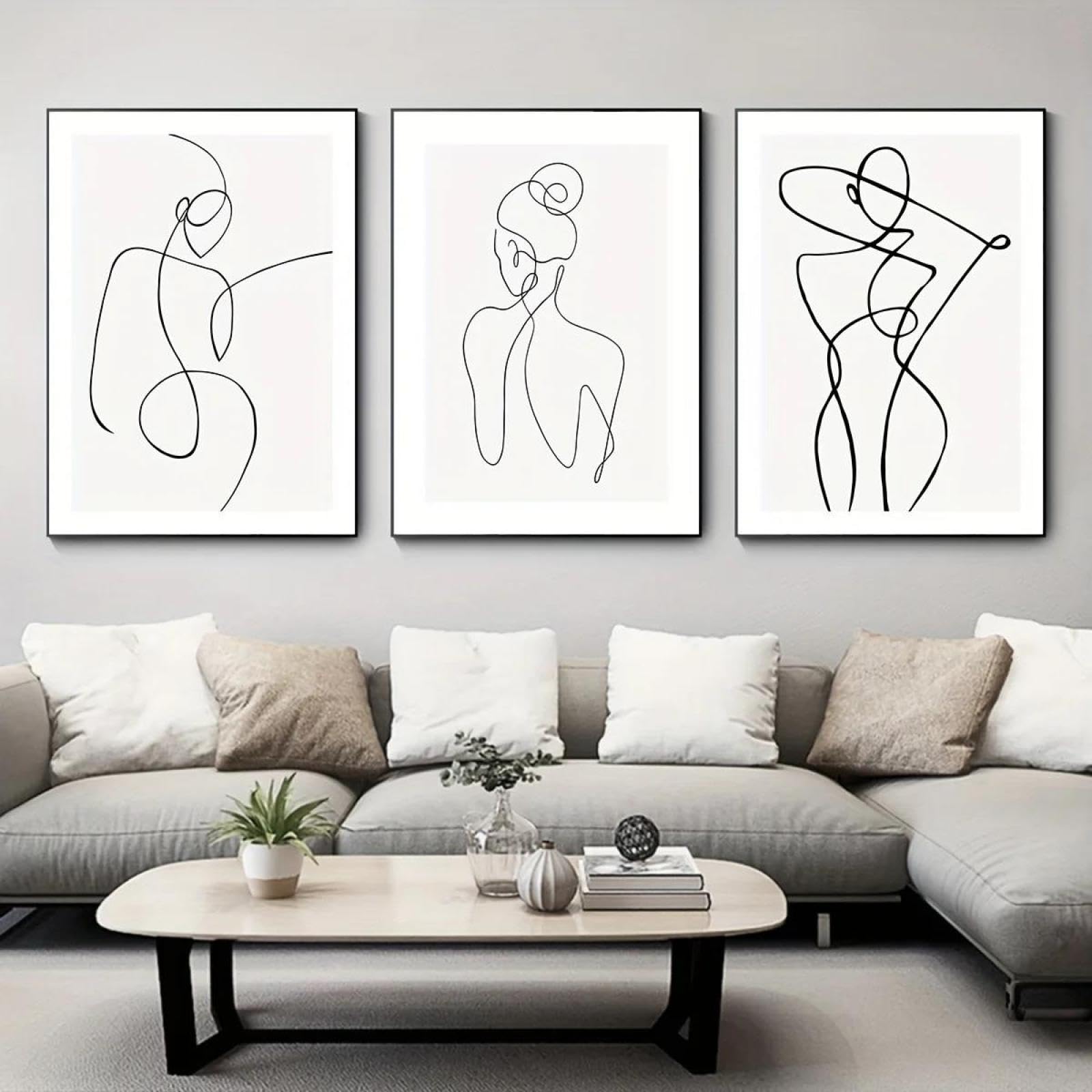 Baibexing Abstract Female Line Woman Canvas Painting Poster And Prints Wall Art Picture For Living Room Home Decor 40X60Cmx3Pcs Unframed