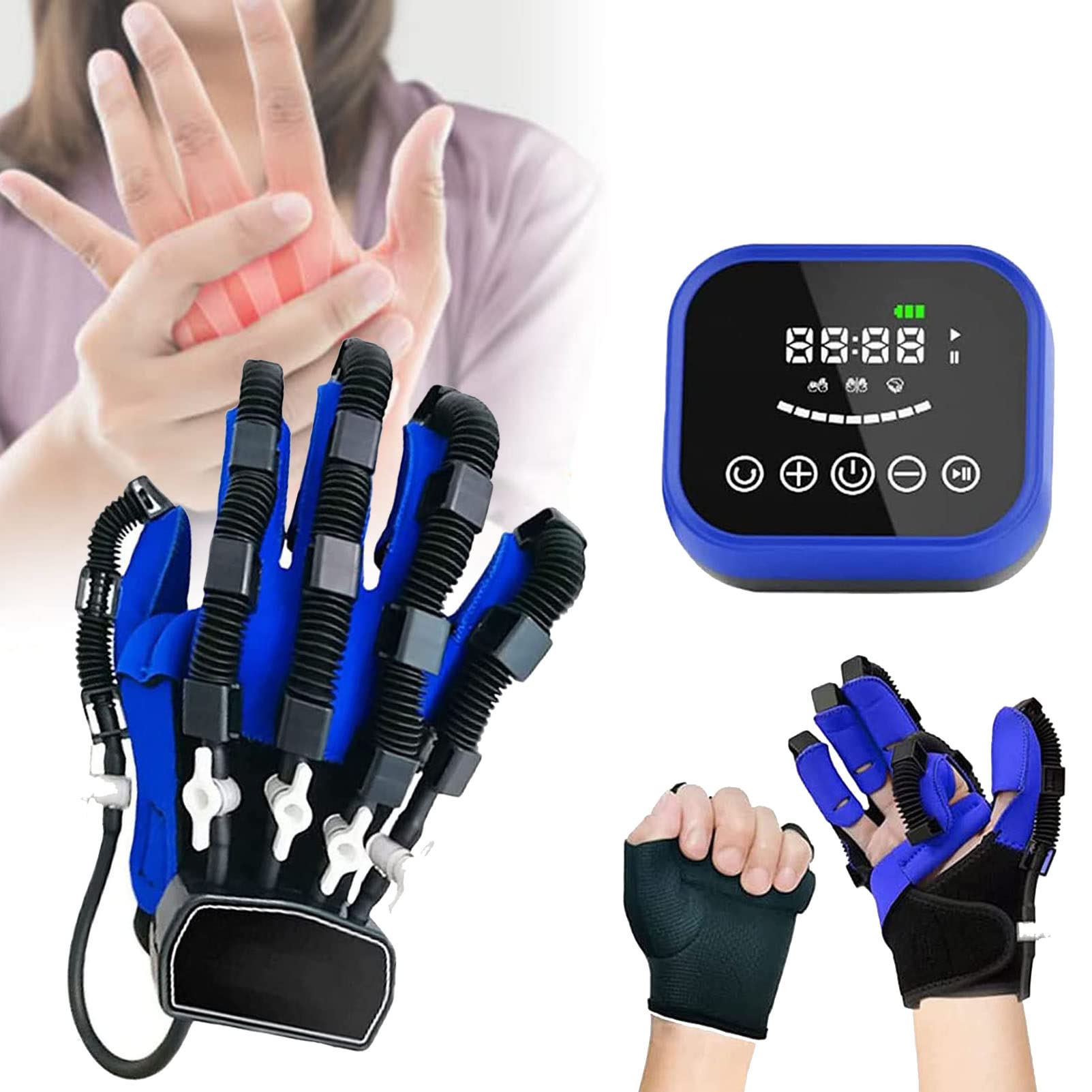 Rehabilitation Robot Gloves, Hemiplegia Stroke Arthritis Left & Right Hand Finger Rehabilitation Trainer, Strength Adjust/LCD Display/Touch Keys,M-Right
