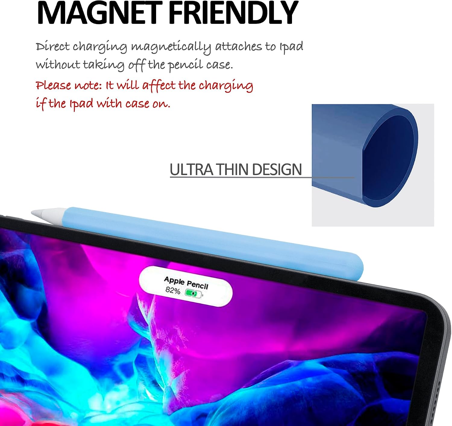 KELIFANG Silicone Case Sleeve Cover for Apple Pencil 2nd Generation & Apple Pencil Pro 2024, Protective Skin Holder Grip and Tip Cap Accessories Compatible with iPad Pro 11 12.9 inch, Sky Blue+White image 2