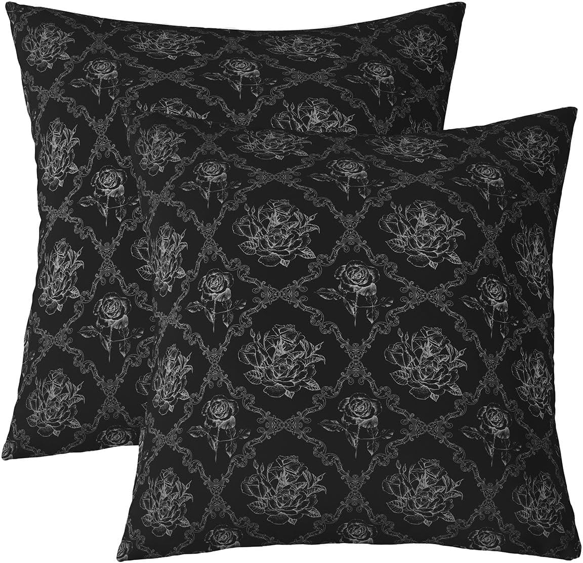Feelyou Adults Gothic Throw Pillow Covers 24"x24" Set of 2 Soft Vintage Rose Decorative Throw Pillowcase Black White Damask Pillow Cases Cushion Covers Luxury Floral Flower Cushion Cases
