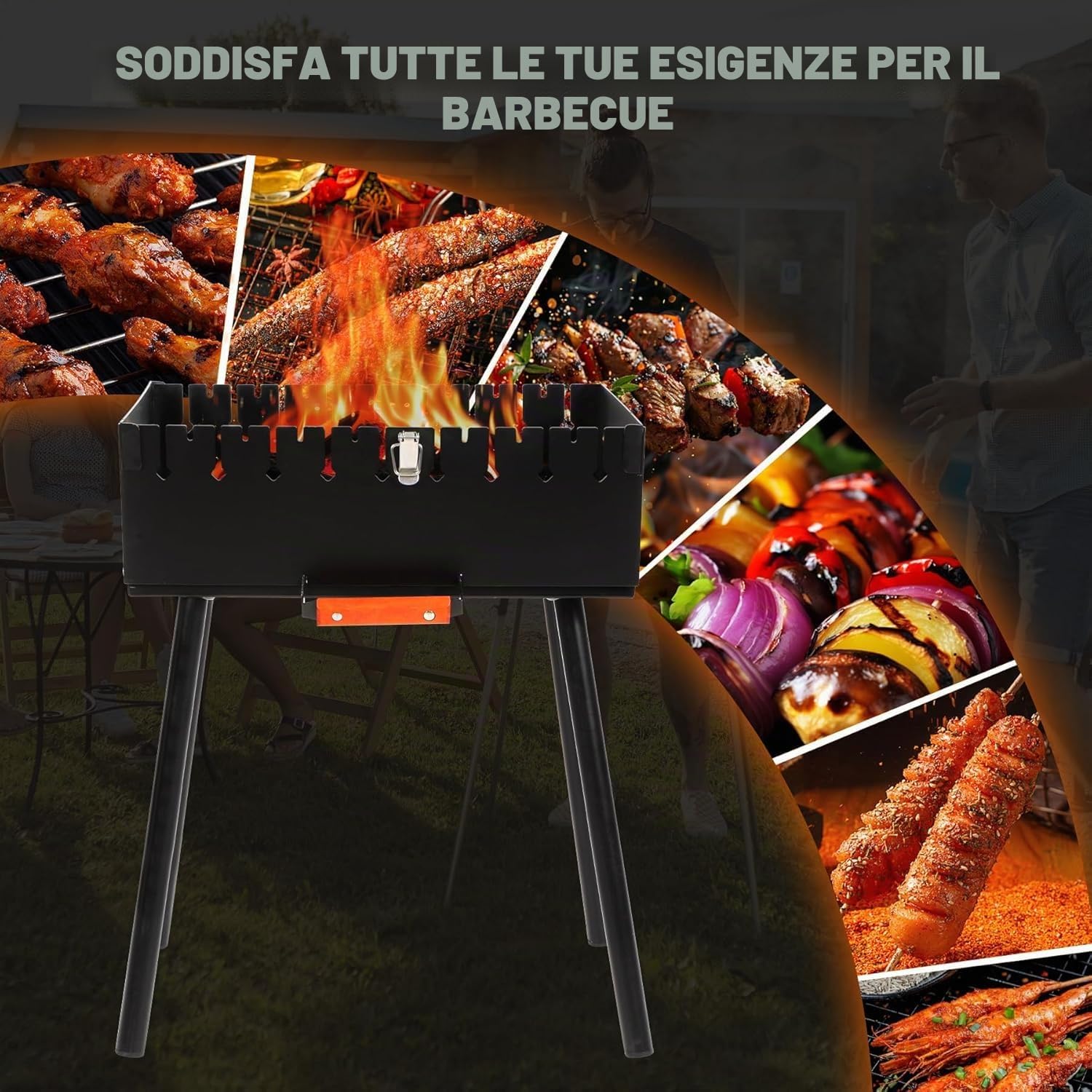 REDCAMP Mangal Grill shish kebab portatile a carbonella con 2 livelli di altezza per 16 spiedini (lento/affilati), pieghevole per esterni, per campeggio, giardino, picnic, viaggi