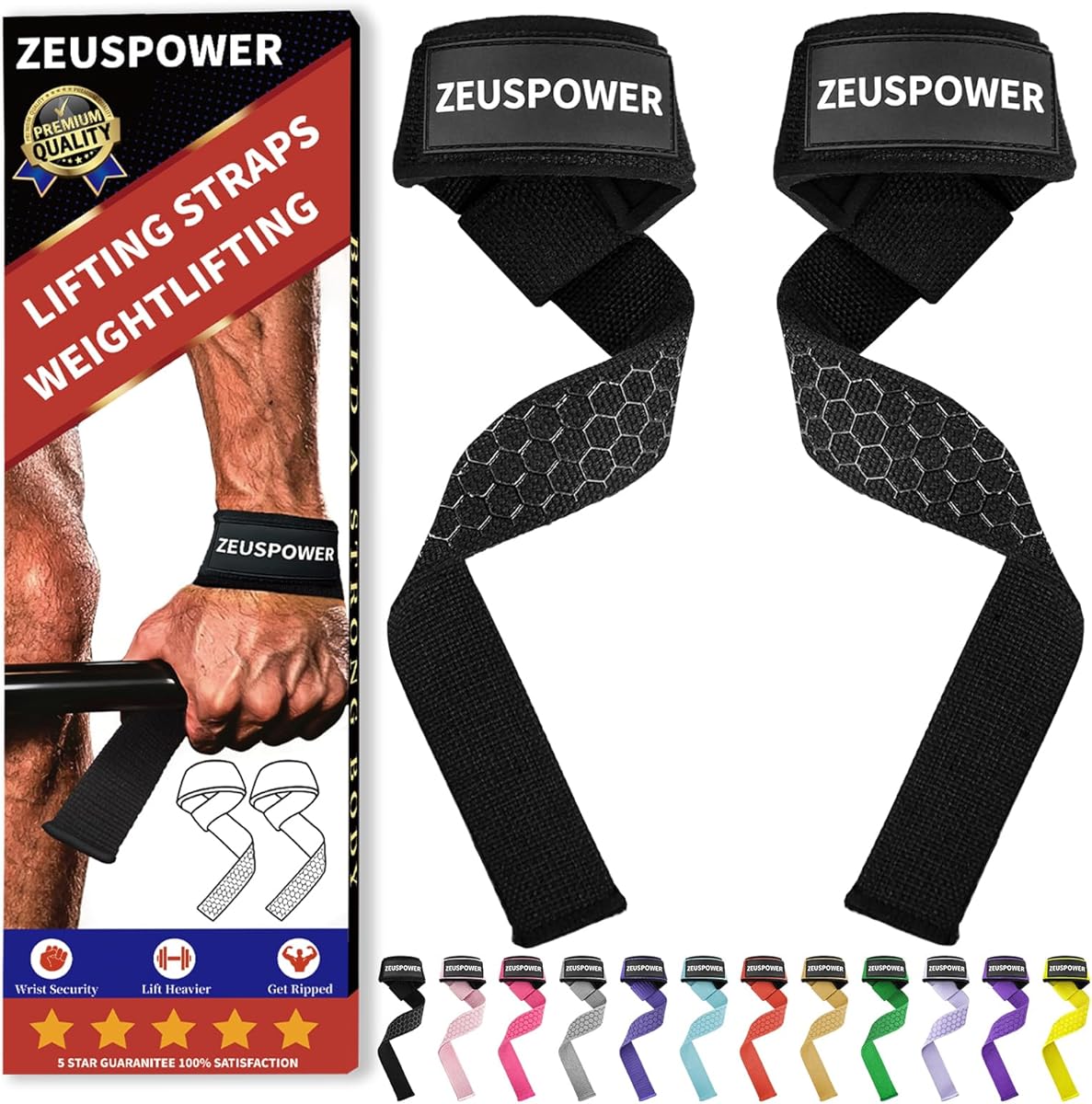 Lifting Straps Wrist Straps for Weightlifting Gym Straps Weight Lifting Deadlift Workout Women Men Dumbbell Straps for Hand RDL Strap Exercise Straps Dead Lift Cotton Neoprene Padded Zeus Power