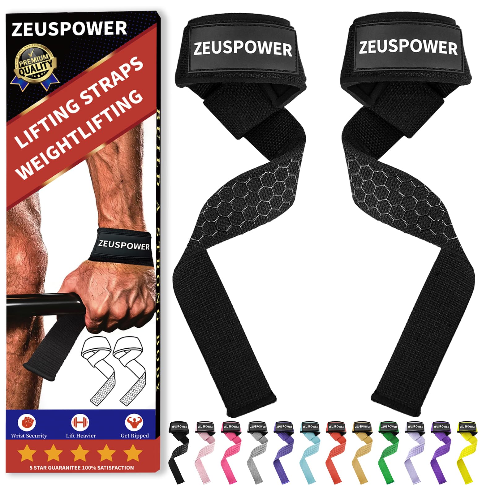 Lifting Straps Wrist Straps for Weightlifting Gym Straps Weight Lifting Deadlift Workout Women Men Dumbbell Straps for Hand RDL Strap Exercise Straps Dead Lift Cotton Neoprene Padded Zeus Power