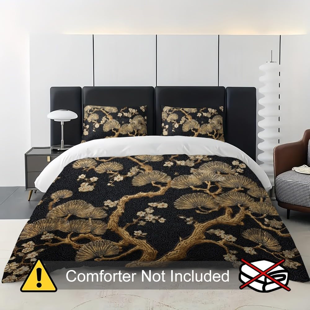 Japońskie kwiaty wiśni zestaw poszewek na kołdrę zestawy pościeli rozmiar euro 152 x 200 cm miękka i oddychająca szczotkowana mikrofibra złota poszewka na kołdrę 3 sztuki dla dzieci dorosłych