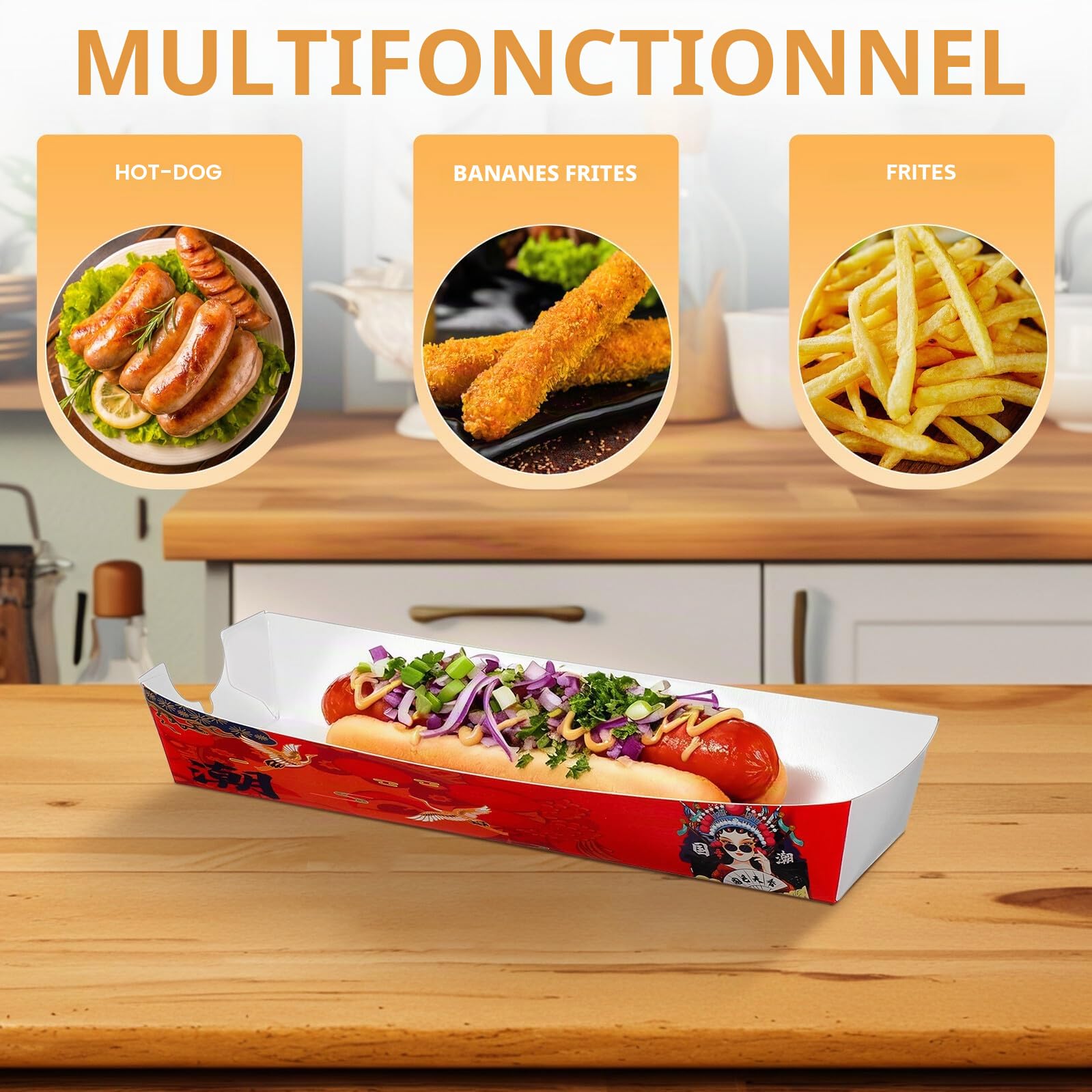 Garneck Lot de 100 Boîtes en Carton pour Hot-dogs Robustes et Faciles à Utiliser, Support en Papier pour Snacks Frits Lors de Fêtes et Barbecues en Plein Air