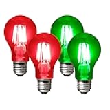 SLEEKLIGHTING LED 6Watt Filament A19 Green Colored Light Bulbs – UL Listed, E26 Base Lightbulb – Energy Saving - Lasts for 25000 Hours - Heavy Duty Glass - 4 Pack (Red and Green)