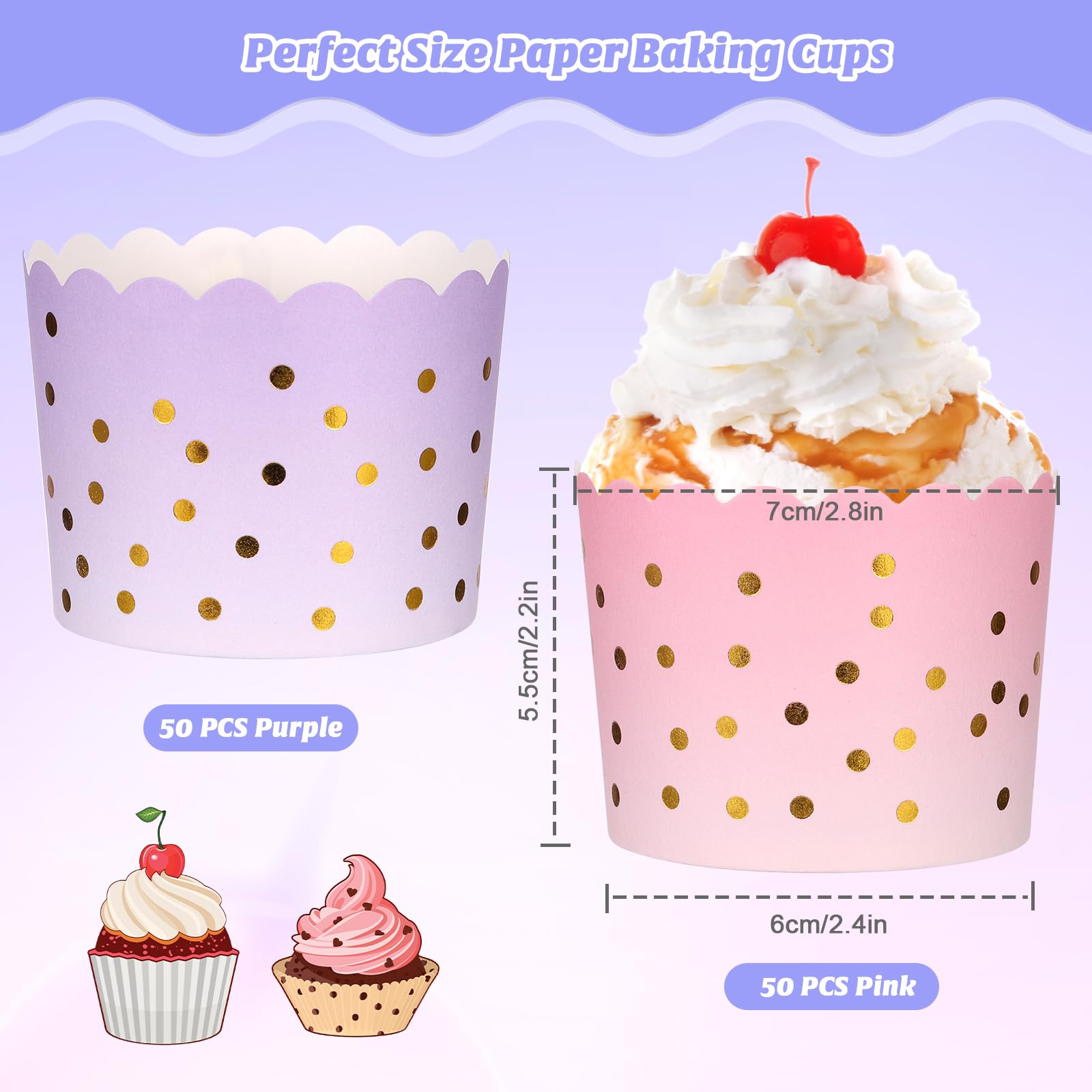 100 sztuk foremek do muffinek z papieru, 70 x 55 mm foremki do babeczek z eleganckimi wzorami, mini foremki do muffinek, miseczki do lodów z kartonu, dekoracje na wesela, imprezy, komplety
