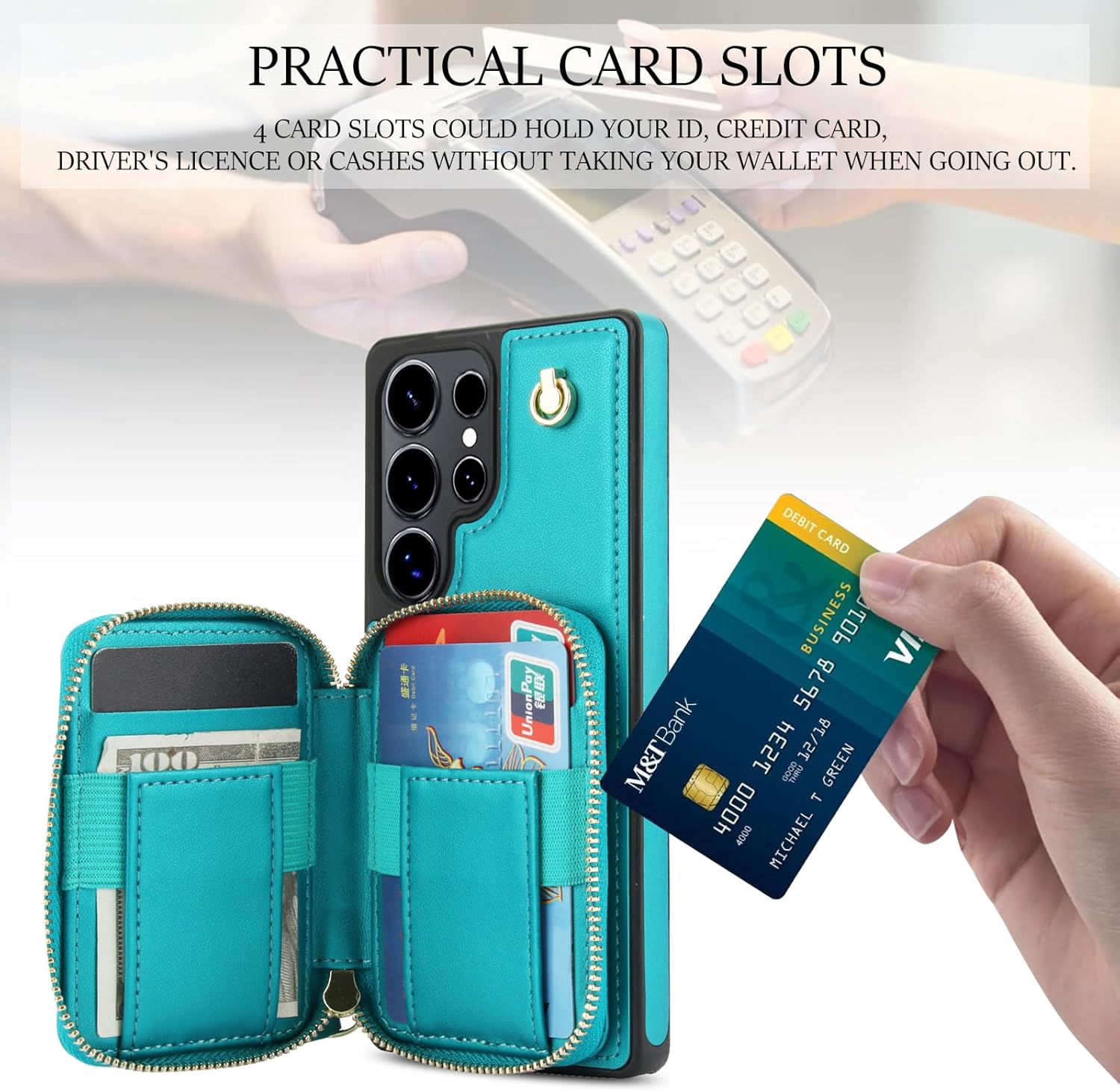 Phone Case for Samsung Galaxy S25 Ultra 5G Wallet Cell Cover with Tempered Glass Screen Protector Wrist Crossbody Strap RFID Blocking Card Holder S25Ultra 25S S 25 25Ultra 6.9 2025 Women Girls Green