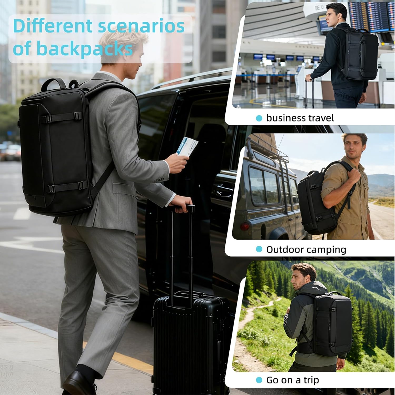 37L expandable travel backpack with separate laptop compartment and shoe compartment, suitable for travel, business trips, hiking, outdoor act