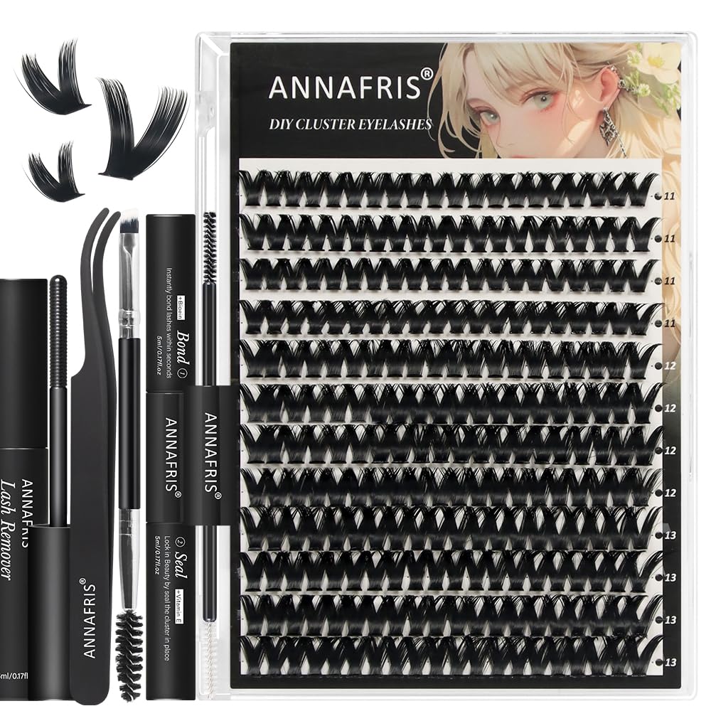 ANNAFRIS Ciglia Finte Ciuffetti Kit 11-13mm Naturali DIY Extension Ciglia Cluster Lashes con Pinze e Colla(CS,BV02)