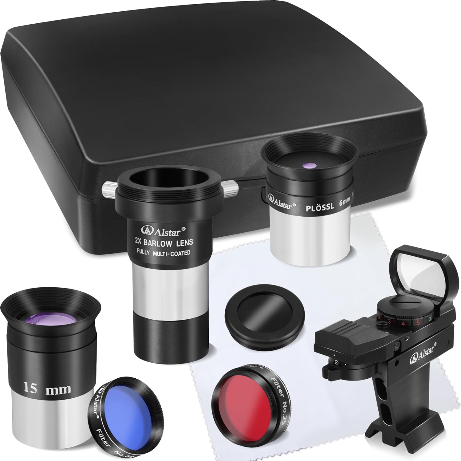 Alstar 8 Piece Telescope Accessory Kit - Bundle with - Finder Deluxe Telescope Reflex Sight