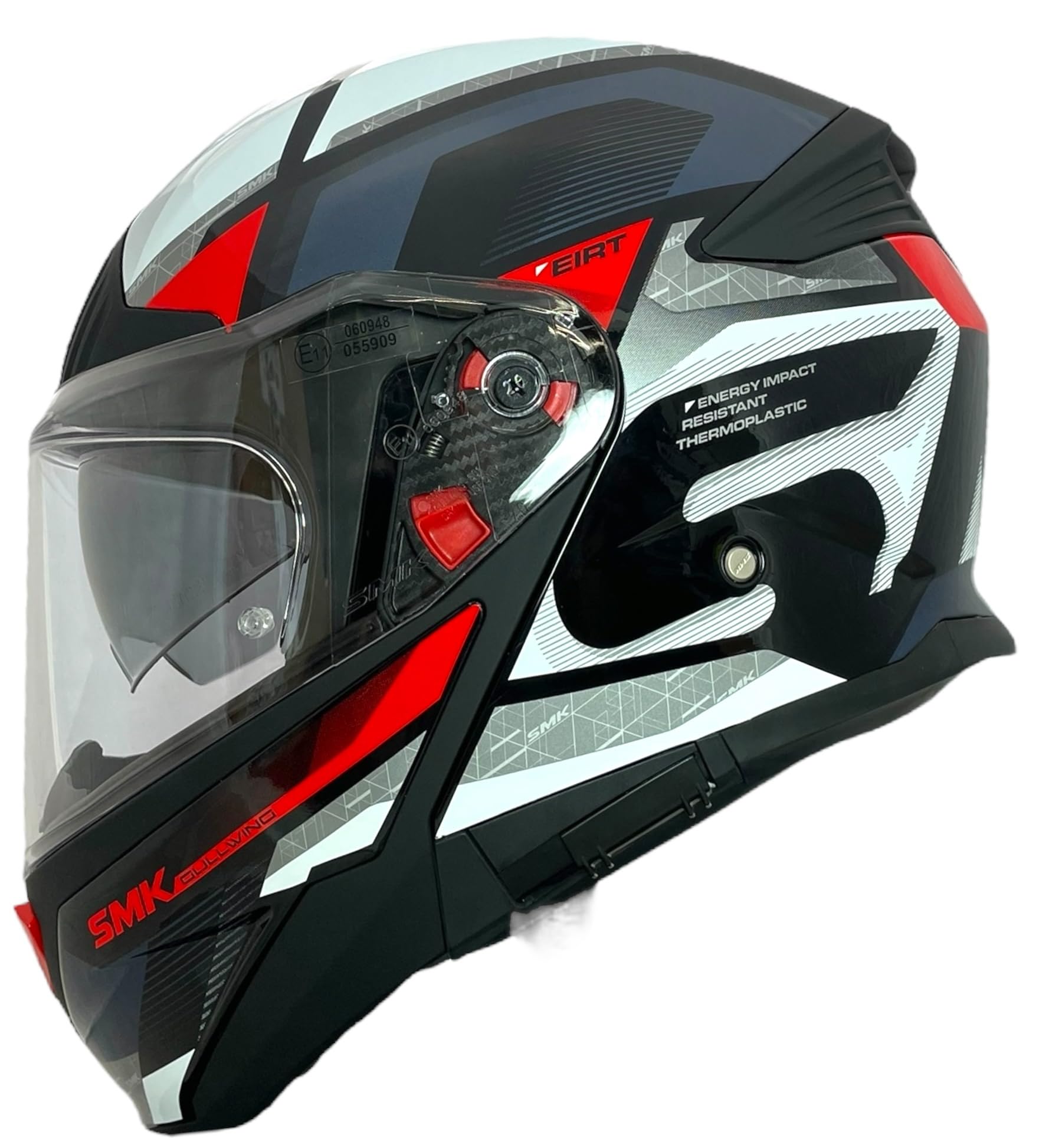 SMK Helmets Casco Modular GULLWING Venture Decorado Brillo Blanco y Rojo 22.06 con Doble Visor P/J (L 59/60)