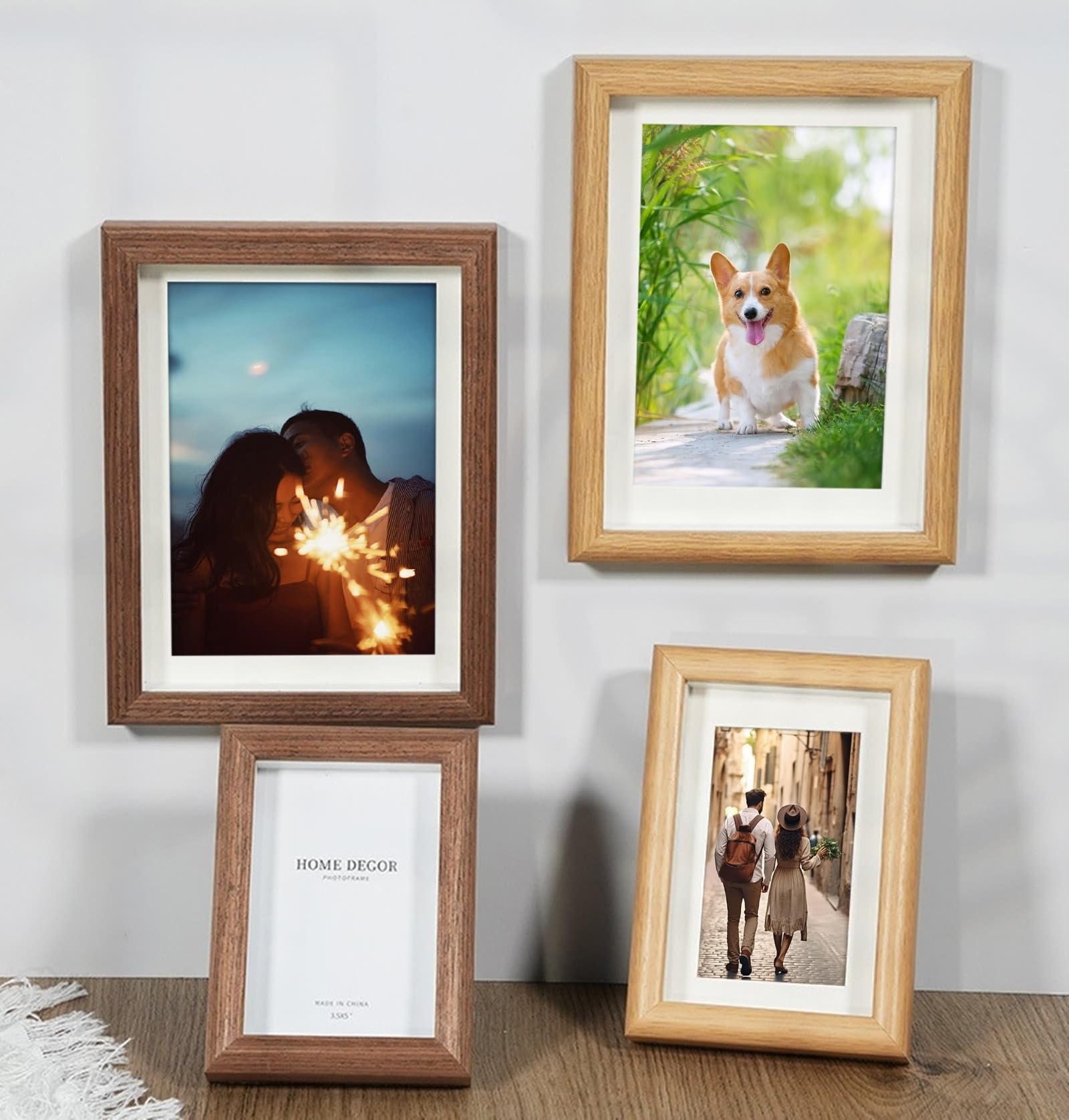 Fotorahmen MDF & Glas, Rechteck Walnuss Bilderrahmen 15.24X20.32cm Wand & Tisch Picture Frame für Fotos, Bilder, Poster Horizontal & Vertikal Anzeige