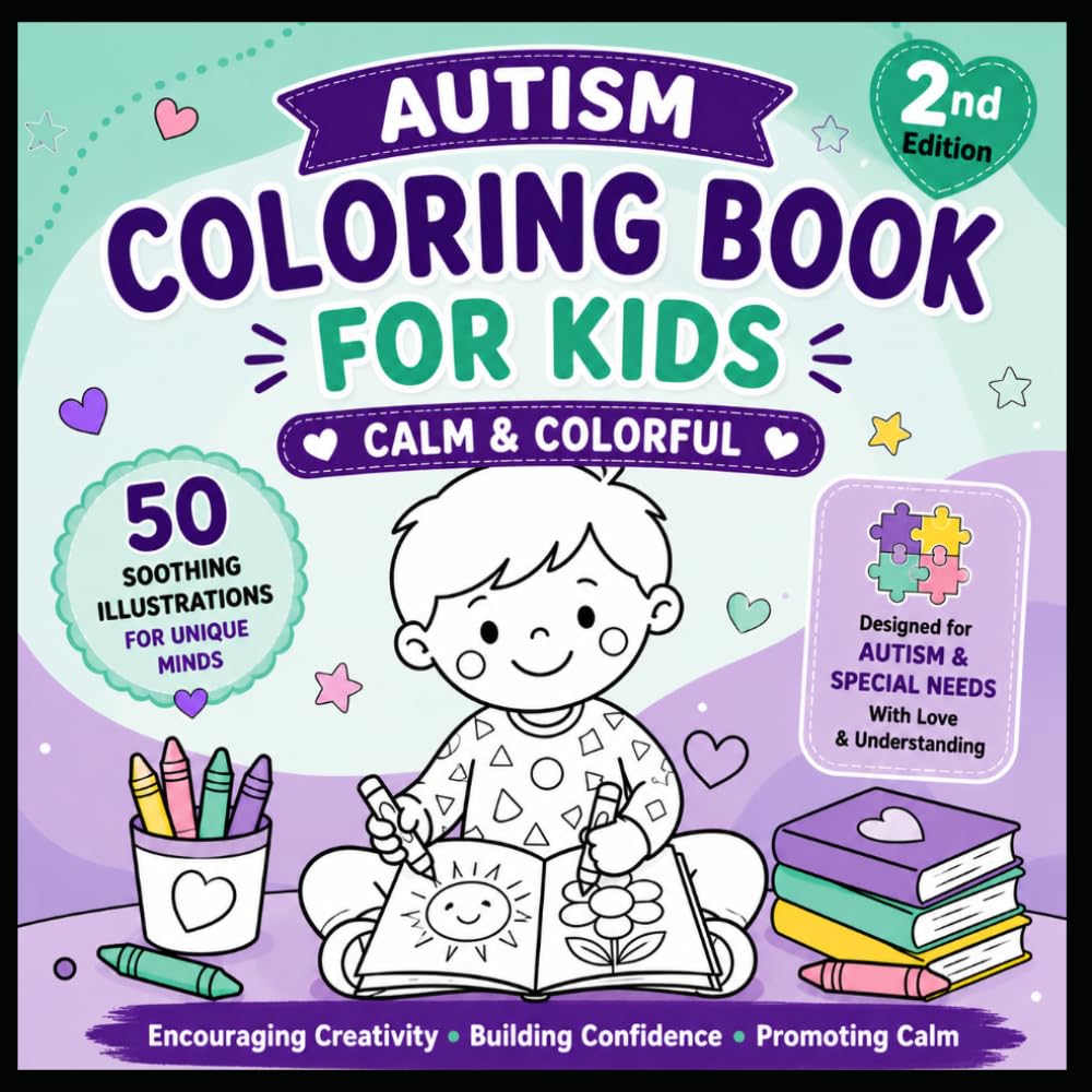 Autism Coloring Book for Kids: Calm & Colorful: 50 Soothing and Sensory-Friendly Coloring Pages for Children with Autism & Special Needs Ages 3–5