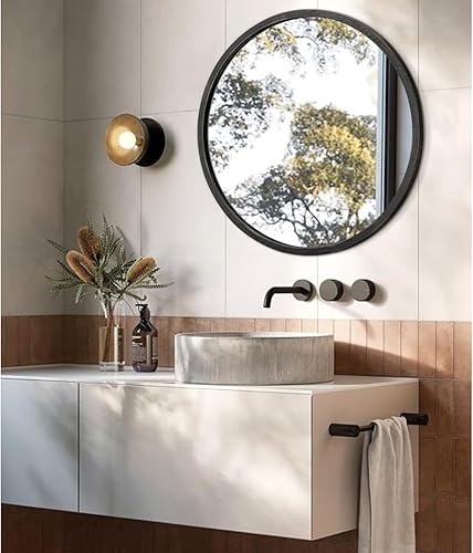 Miniatura 89 de JJUUYOU Espejo circular de pared redondo para baño, espejo de tocador gris, pequeño círculo decorativo para pared, marco de madera, espejo