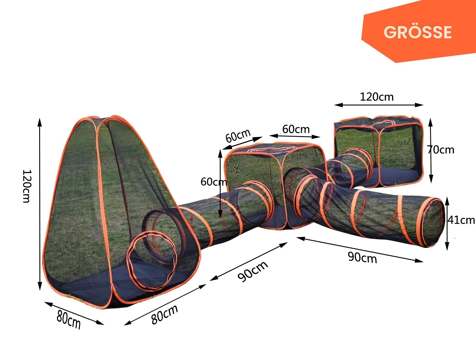 6-in-1 Haustier-Tunnelzelt für Katzen und Hunde, faltbar, für den Außenbereich, Pop-Up-Haustier-Laufstall, Käfigzäune, Haus