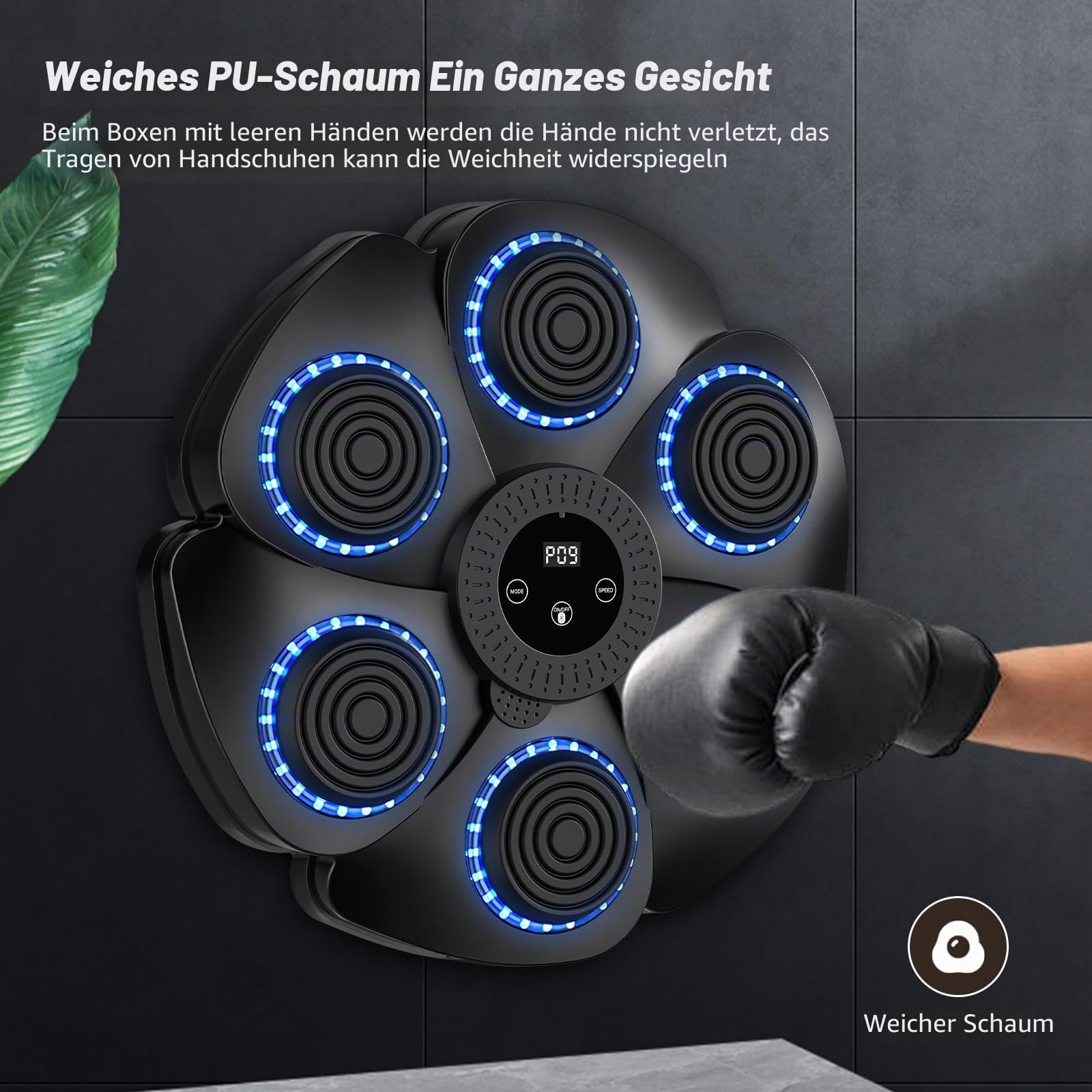 Musik-Boxmaschine, 2025 Neue Smart Bluetooth-Musik-Boxmaschine mit Boxhandschuhen, Wandmontierte Boxmaschine, 9 Geschwindigkeitsmodi und Zählmodus für Erwachsenen und Kindern (Schwarz+Handschuhe)