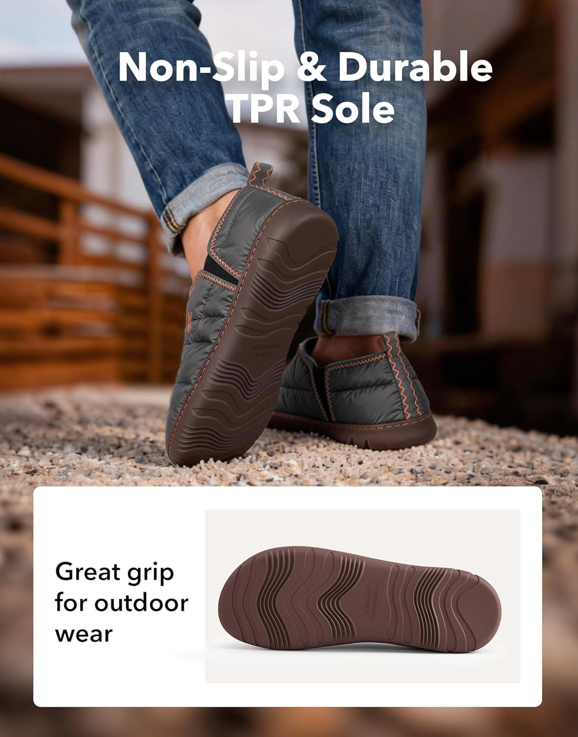 VeraCosy Men's Quilted Slippers with Elastic Gore and Anti Skid Outsole for Outdoor - Image 8