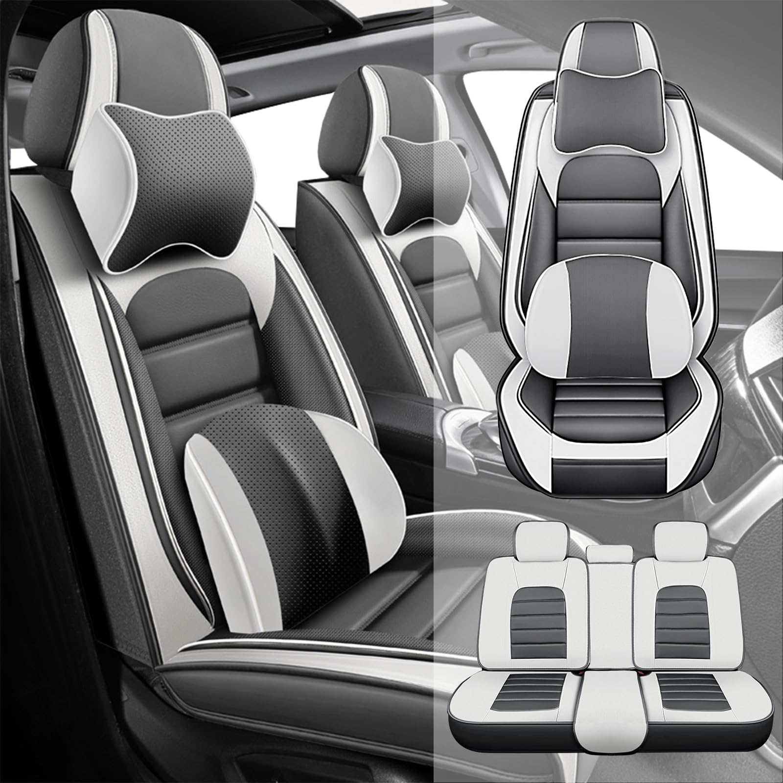 AFUNTIO for Kia K4 2025 Seat Covers,Car Seat Cover Protector,Waterproof Front & Rear Car Seat Covers(Luxury-Gray&White)