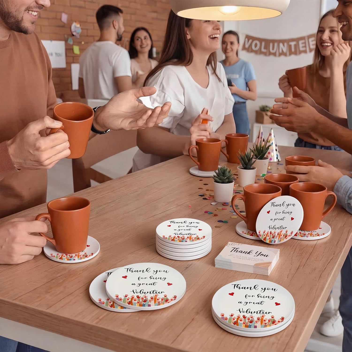 24 Set Volunteer Thank You Appreciation Coasters Volunteer Appreciation Gifts Ceramic Absorbent Drinks Coasters with Cork Mat Gifts for Charity Ministry Social Worker Church Coworker