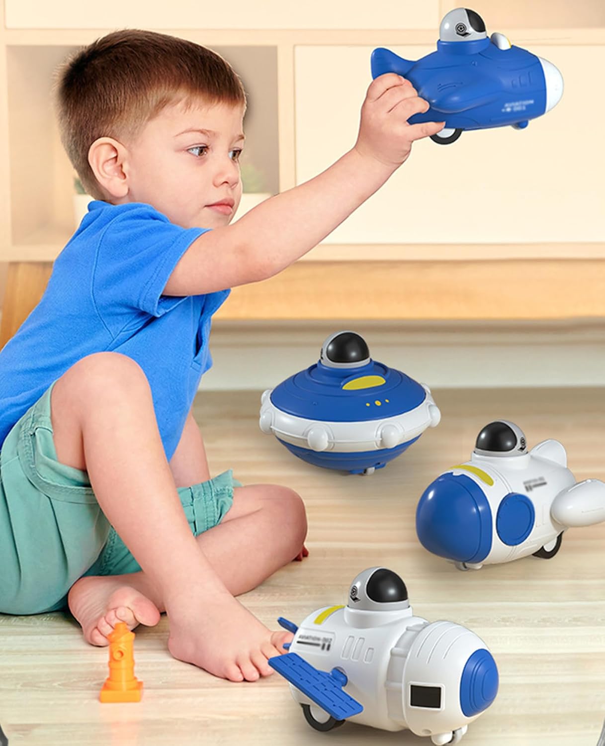 Space Toys for Toddlers 3+,4 Pcs Spaceship Toys,Inertia Toy Early Educational Toddler Baby Toy Friction Powered Cars,Space Rocket Ship Toy with Astronauts,Press and Go Cars Baby Girls Toys