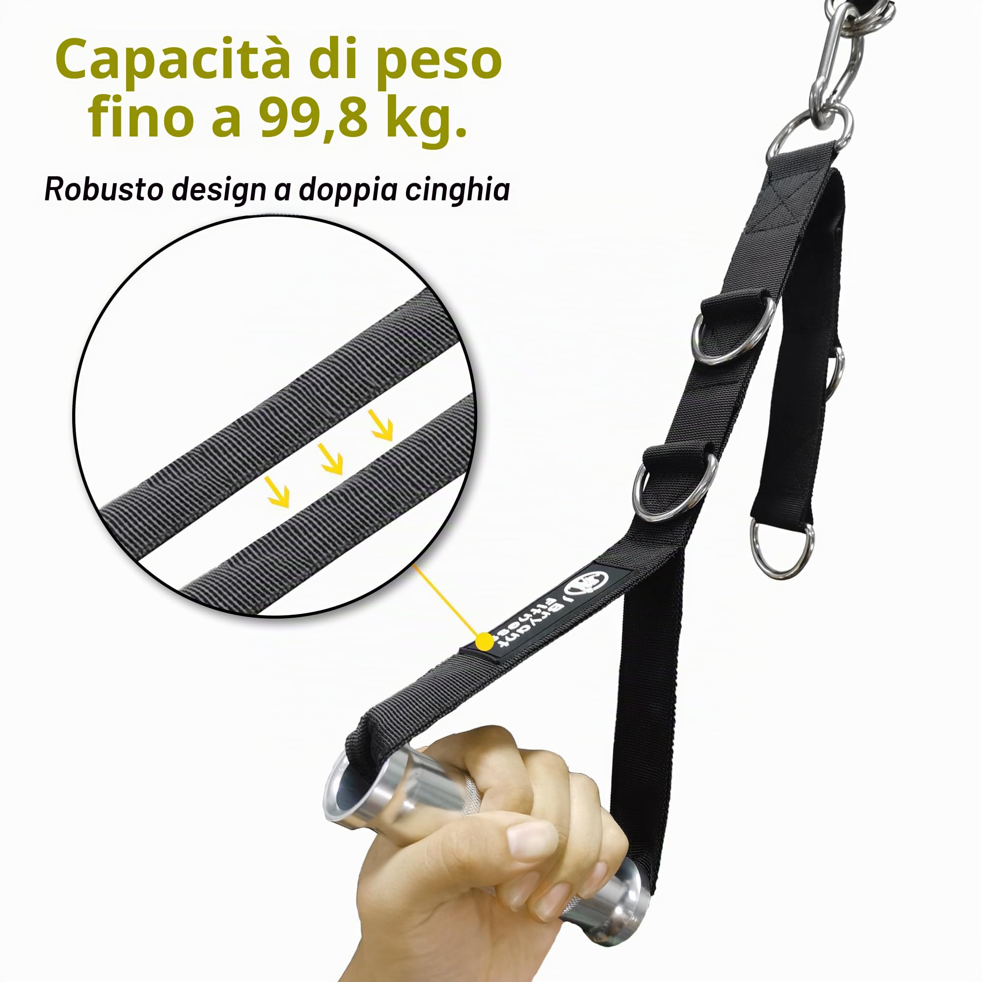 J Bryant Maniglie da palestra con anello a D metalliche, ultra resistenti, in lega di alluminio, per allenamenti pesanti, ideali per sistemi pulldown LAT Pulley, colore nero