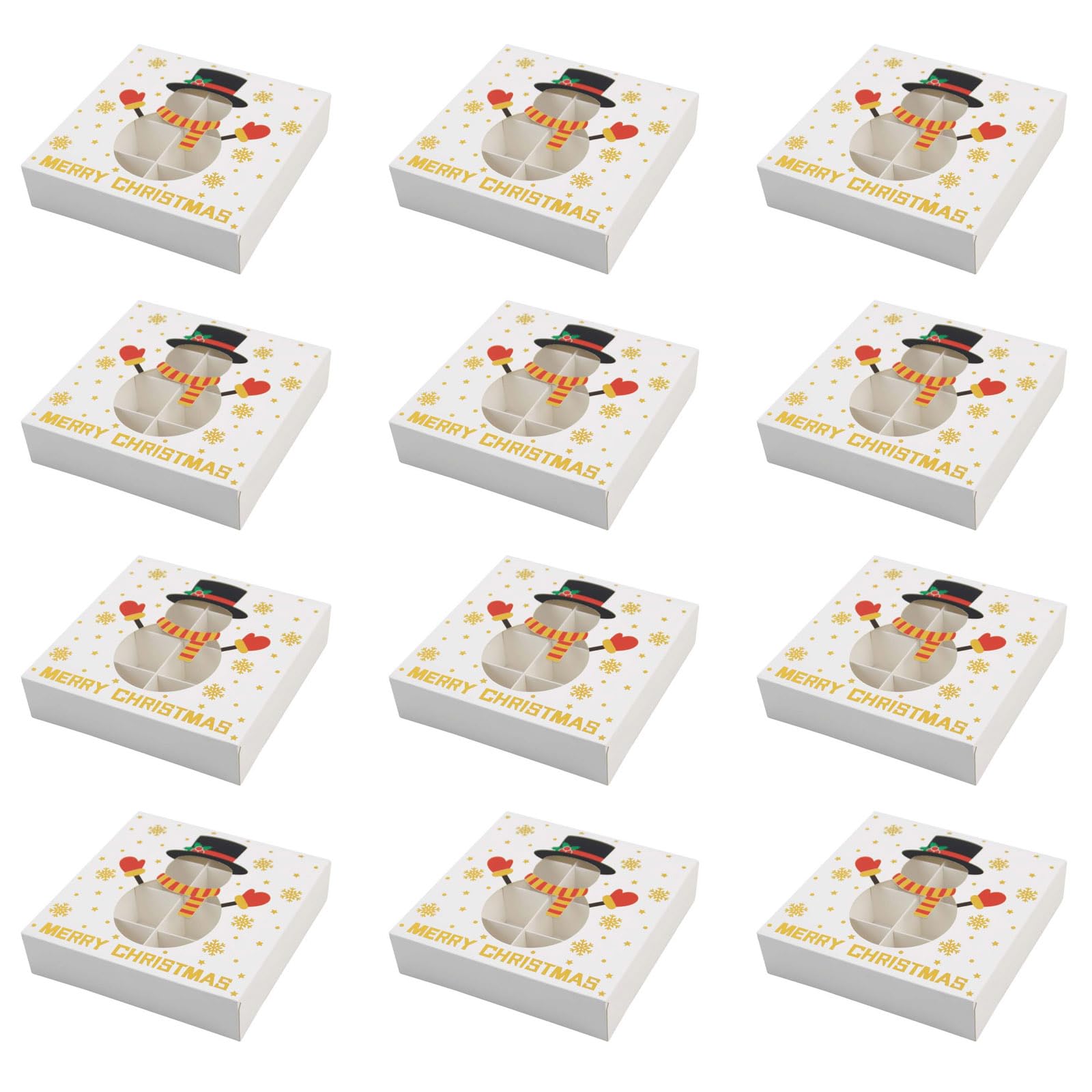 hogtnd Pack of 12 Christmas Chocolate Boxes with 12 Compartments, Treat Boxes, Festival Cookies, Candy Packaging Boxes for Parties and Events, Christmas Chocolate Packaging