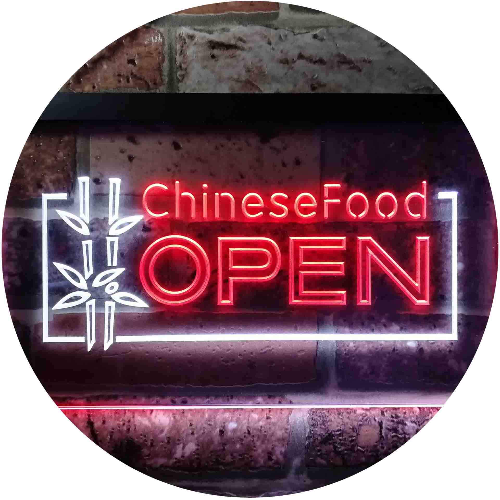 Chinese Food Restaurant Open Dual Color LED Neon Sign White & Red 600 x 400mm st6s64-i0013-wr