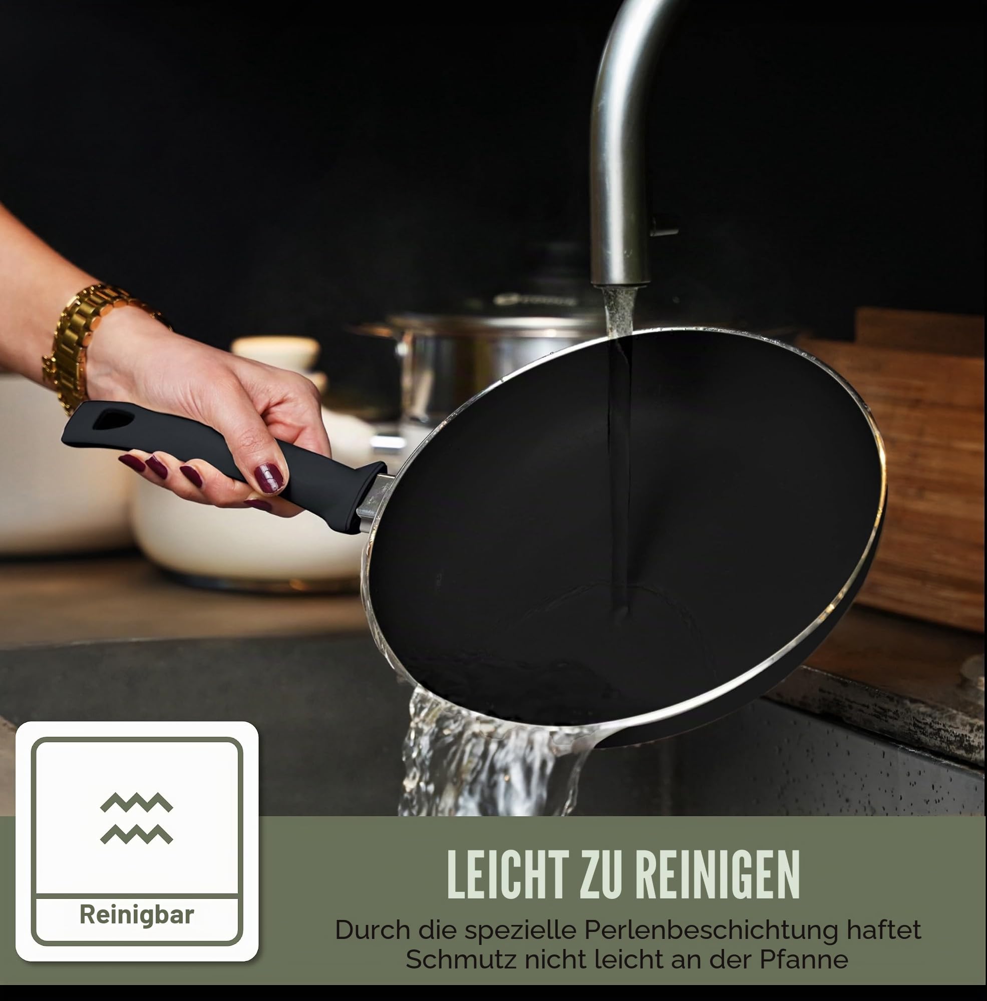19-teiliges Induktions-Kochset – Premiumqualität – Recyceltes Aluminium, keramische Antihaftbeschichtung – Ergonomische Kaltgriffe – inkl. Untersetzer & E-Book (Schwarz)