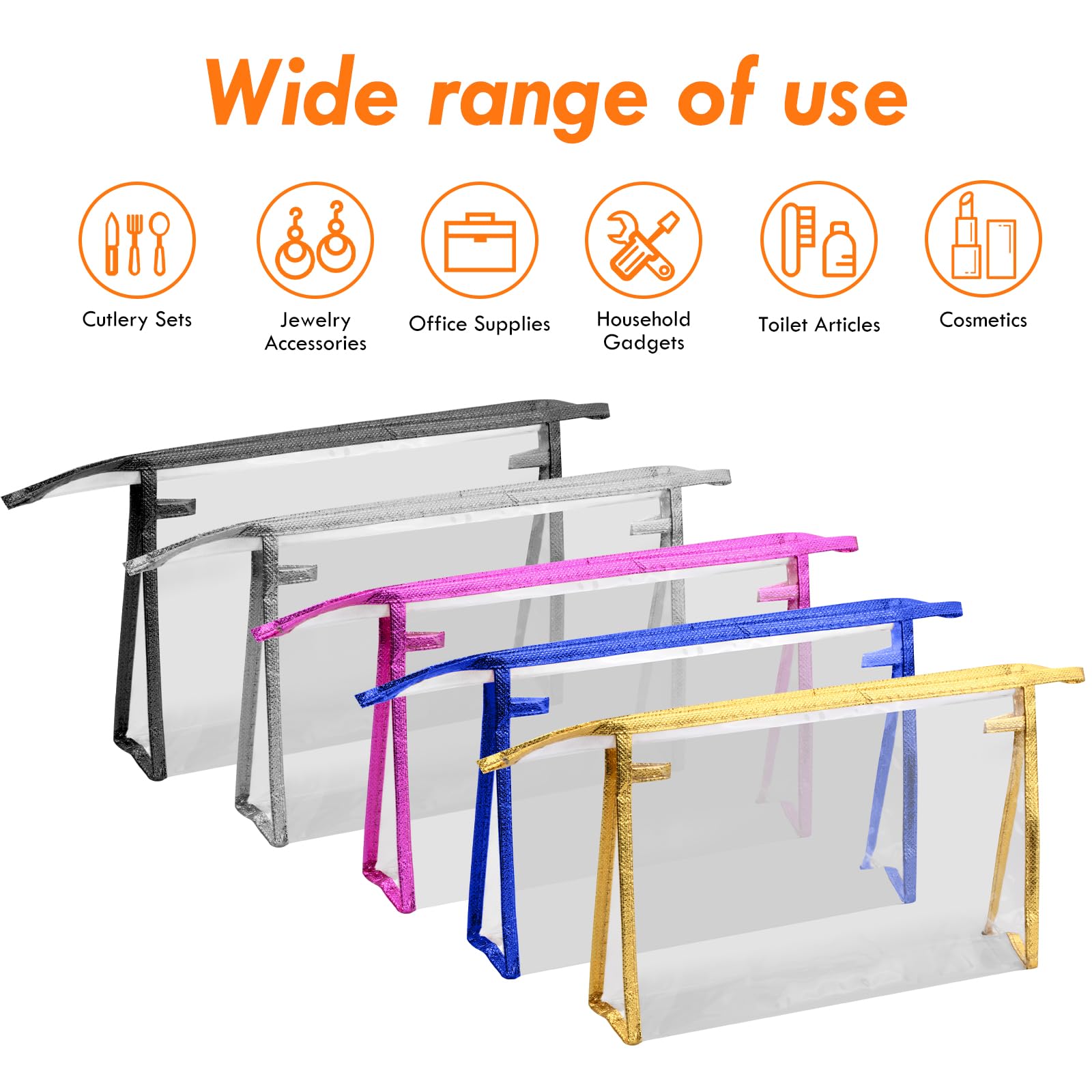 5 sztuk toreb do makijażu PVC, 24 x 15,5 x 6 cm PVC zapinana na zamek torba kosmetyczna przezroczysta kosmetyczka przezroczysta kosmetyczka do transportu płynów dla kobiet mężczyzn,
