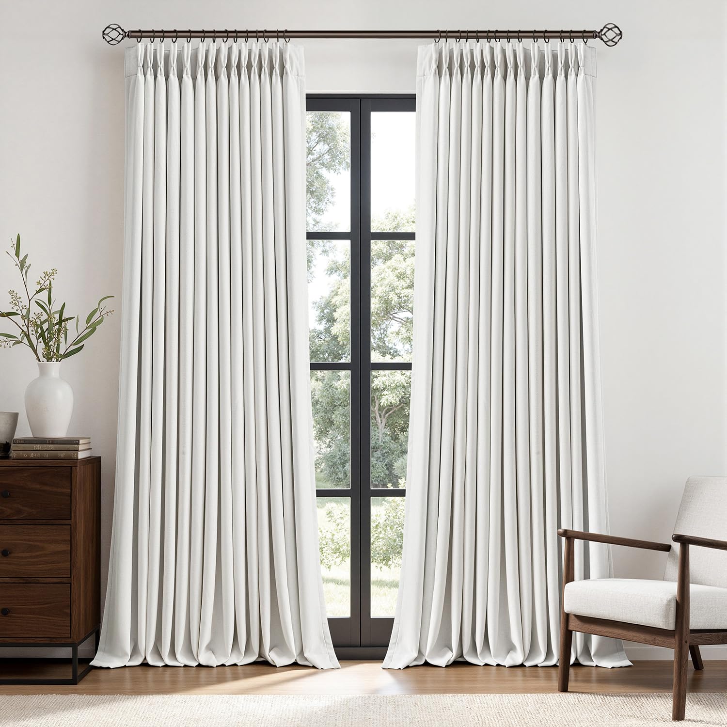 Photo 1 of MIULEE Pinch Pleated Blackout Curtains Beige White 2 Panels W50xL108