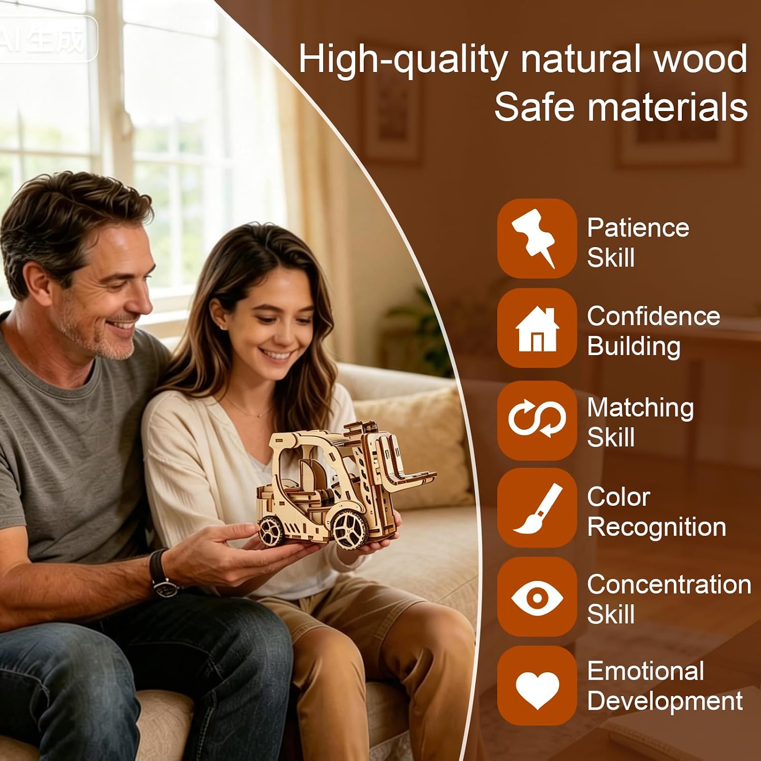 Wooden 3D Puzzle, Creative DIY Model Building Kit for Adults, Handmade Wooden Craft Collectible Ornament, Hobby Gift for Adults & Men, 60 Pieces Forklift, Basswood Material image 5