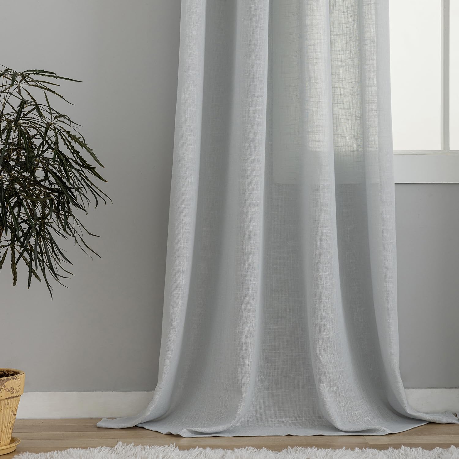 Vorhang Schlaufenschal Gardine 2er Set für Wohnzimmer Leinen-mischgewebe (Hellgrau, H245x B140 cm)