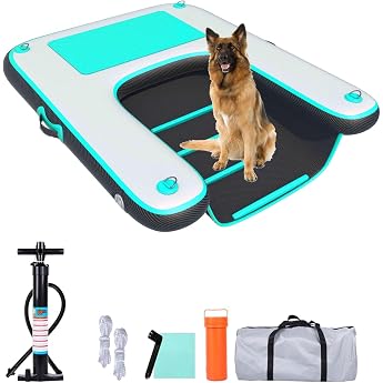 Hunderampe Aufblasbare Hunde Wasserrampe Hundeboot Rampe Schwimmende Dock Leiter f r Pool Boot See rutschfeste Eva-Schwimmleiter f r Hunde bis zu 100 kg tragbarer Hundesteg mit Pumpe