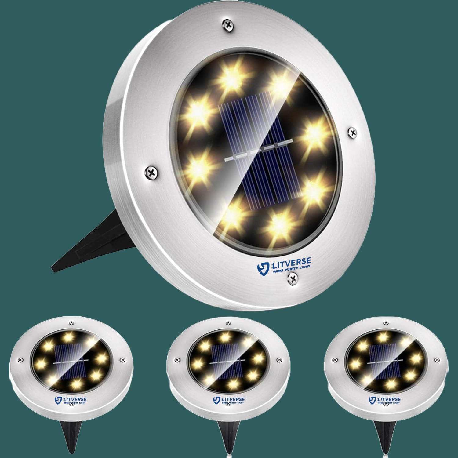 LITVERSE Solar Ground Lights, Solar Disk Lights (8 LEDs /4 Pack) Outdoor Waterproof Solar Garden Lights for Pathway Outdoor in-Ground Lawn Yard Deck Patio Walkway - Warm White (B0CG2CNK6Y) Amazon Price History, Amazon Price Tracker