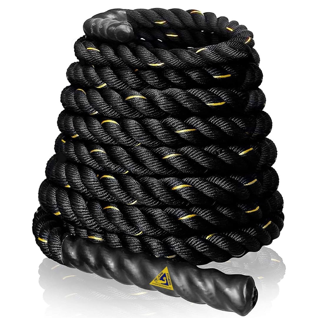 De Jure Fitness Battle Rope for Workout | Heavy Training Rope for Full Body Strength, Conditioning & HIIT | Home & Outdoor Exercise Rope with Non-Slip Polyester Grip (PP Polypropylene, 12METER/40FT)