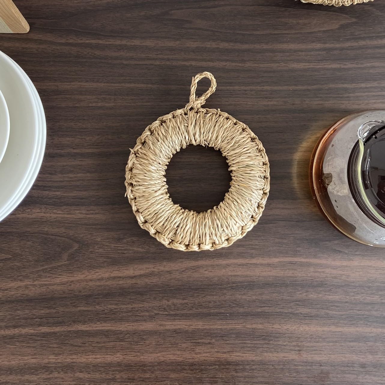 Amazon｜シーグラス 鍋敷き Sサイズ 14cm リング鍋敷き 鍋敷 イグサ鍋