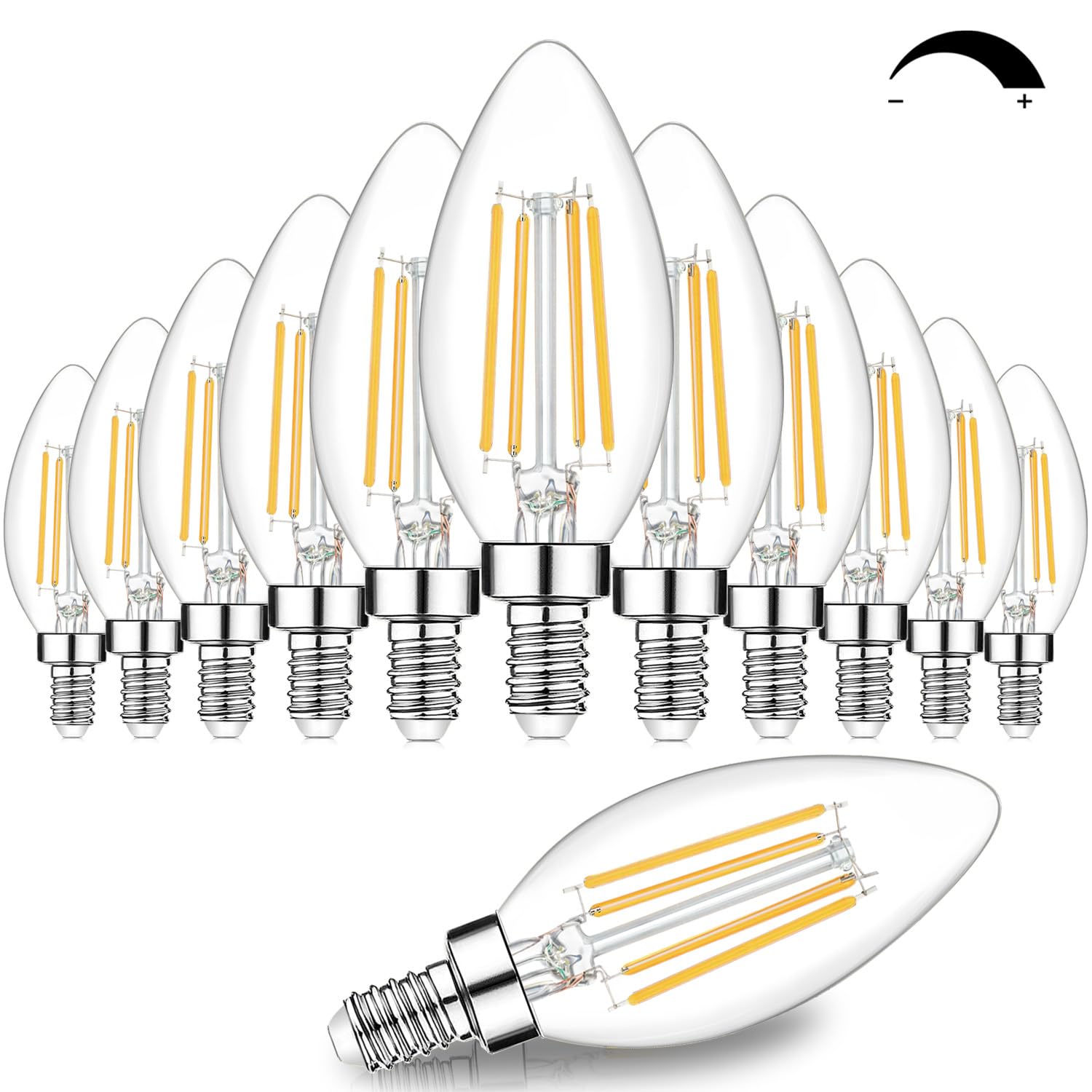 Photo 1 of 12-Pack Dimmable E12 LED Candelabra Bulbs 60W Equivalent, 3000K Soft Warm White, 600 Lumens B11 Candle Base 6W C35 LED Filament Vintage Light Bulbs, Clear Glass for Chandelier Ceiling Fan High CRI 90+