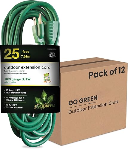 Go Green Power Inc. (GG-13725GN-M) 163 SJTW cable de extensión para exteriores, extremo iluminado, verde, paquete de 12