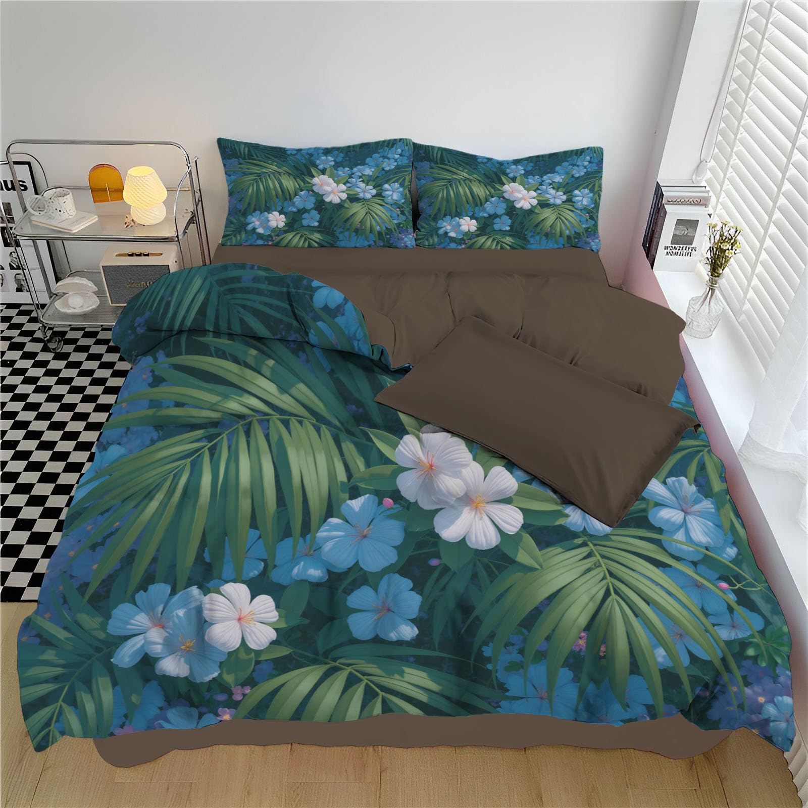 Parure de lit microfibre 140x200 cm housse couette 1 personne taie oreiller 65x65 bleu