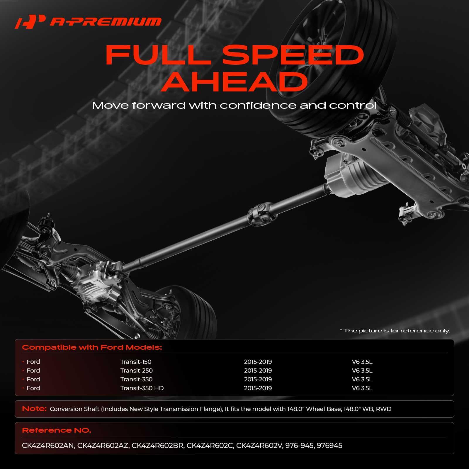 Condition photo showing New/Like New for a-premium rear drive shaft driveshaft assembly compatible with ford transit-150, transit-250, transit-350, transit-350 hd, 2015 2016 2017 2018 2019, rwd, complete prop shaft