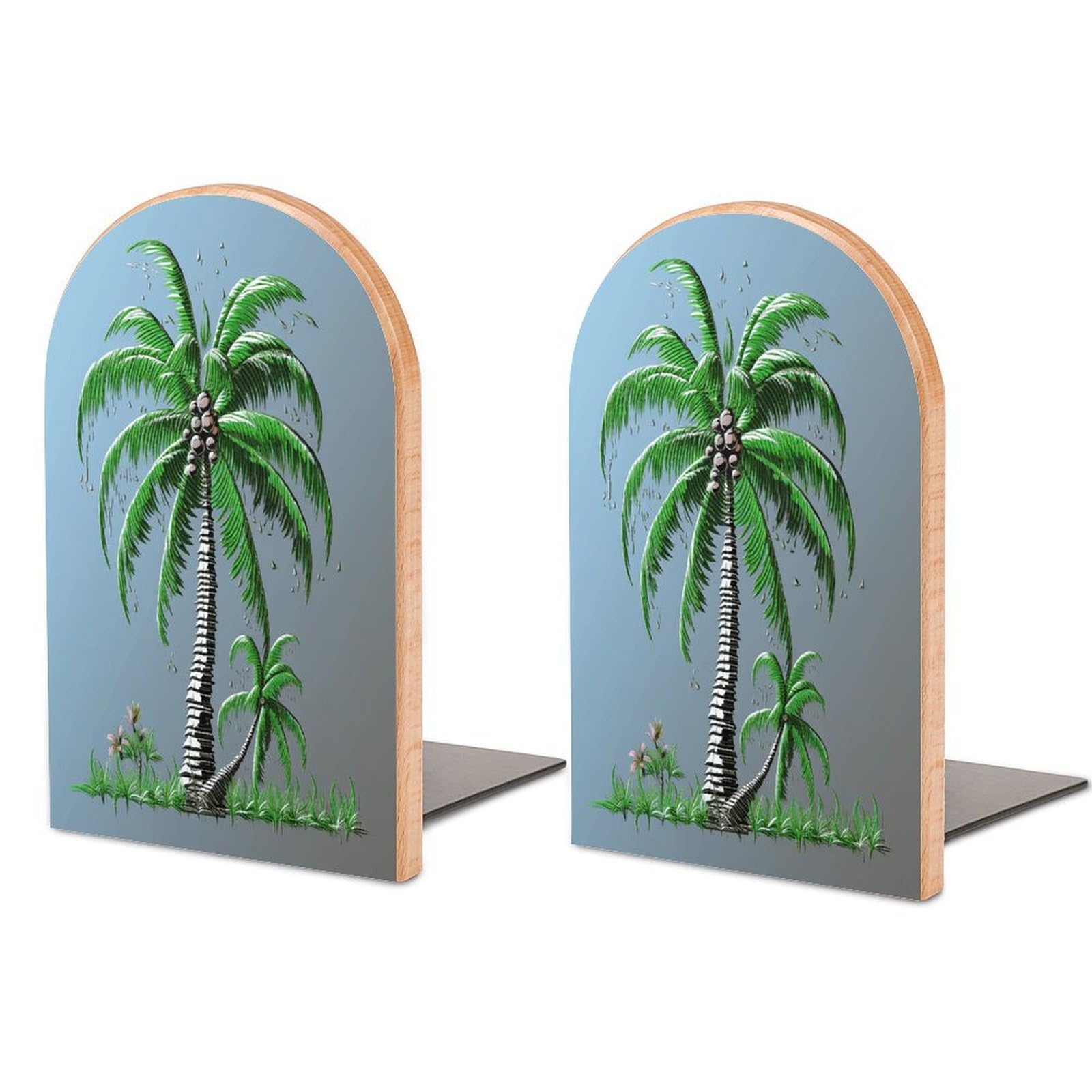 Coconut Tree Bookend Wood Book End for Shelves Heavy Duty Non-Slip Wooden Bookend Support Universal Economy Bookends Fancy Modern Decorative Book Accessories 1 Pairs